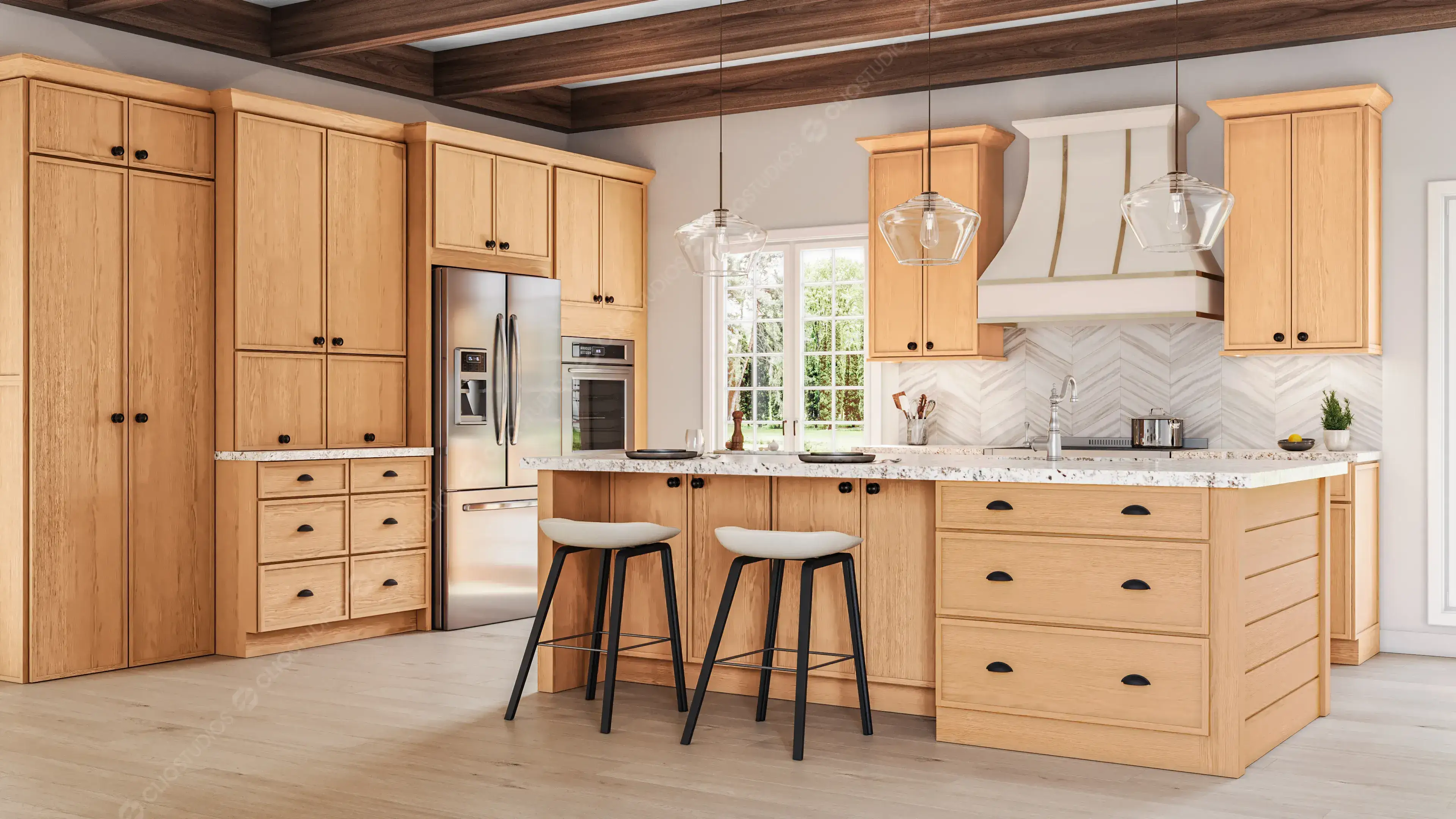 Transitional shaker custom kitchen cabinets with quartz countertops in Nolensville TN