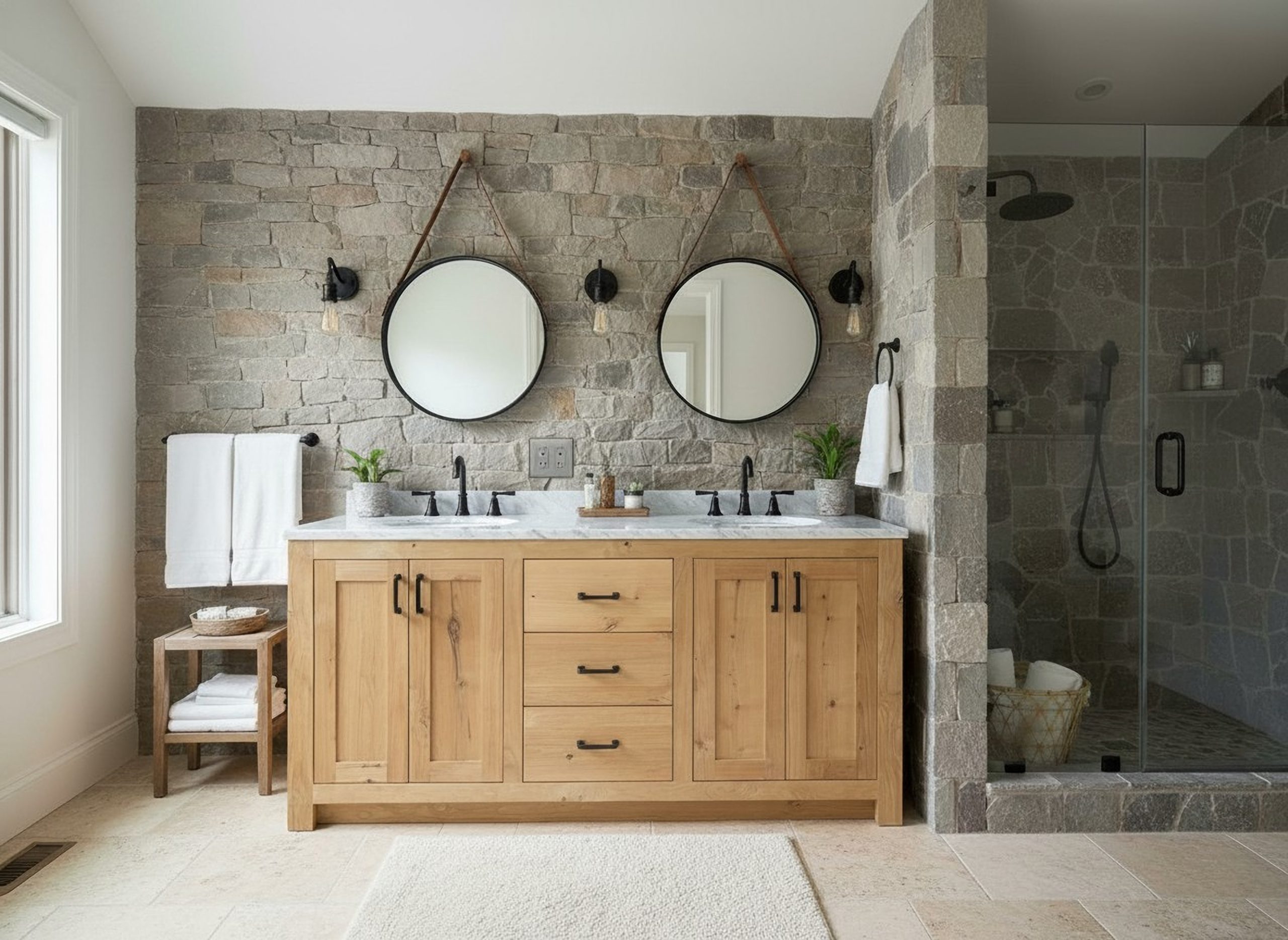 Custom double vanity cabinet with dovetail drawers for a luxury Nolensville TN bathroom remodel