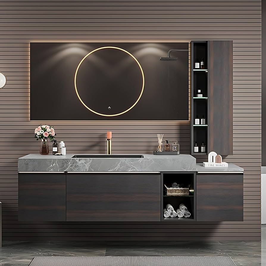 Custom master bathroom vanity with marble countertop and solid wood cabinetry in Nolensville TN